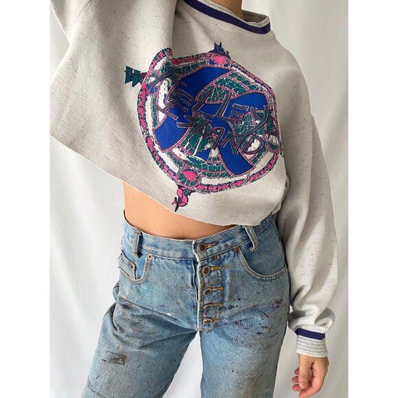 90s vintage grey kelleys island retro graphic one size cropped pullover sweater - Picture 2 of 10